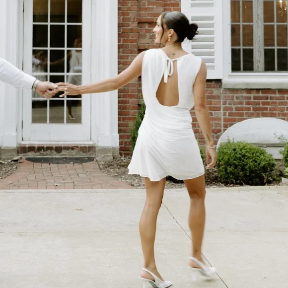 Meshki White Backless Draped Mini Dress - Picture 5 of 5